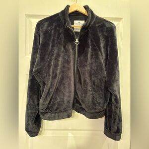 Hollister Womens Warm COZY Plush VELOUR Jacket Mock Neck Black Large